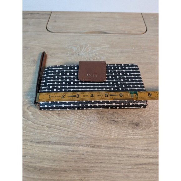 Fossil Womens Bifold Wallet Black Geometric Genuine Leather Zipper Pocket Modern - Picture 7 of 8